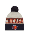 Chicago Bears New Era 2023 Sideline Historic Pom Cuffed Knit Hat - Cream/Navy - Pro League Sports Collectibles Inc.