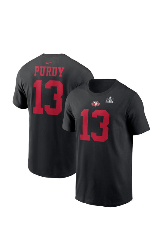 Brock Purdy #13 San Francisco 49ers SUPER-BOWL Nike - Name & Number Black T-Shirt - Pro League Sports Collectibles Inc.