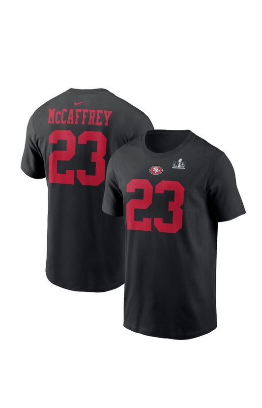 Christian McCaffrey #23 San Francisco 49ers SUPER-BOWL Nike - Name & Number Black T-Shirt