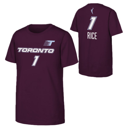 Youth Kiki Rice #1 WNBA Toronto Tempo Name & Number T-Shirt