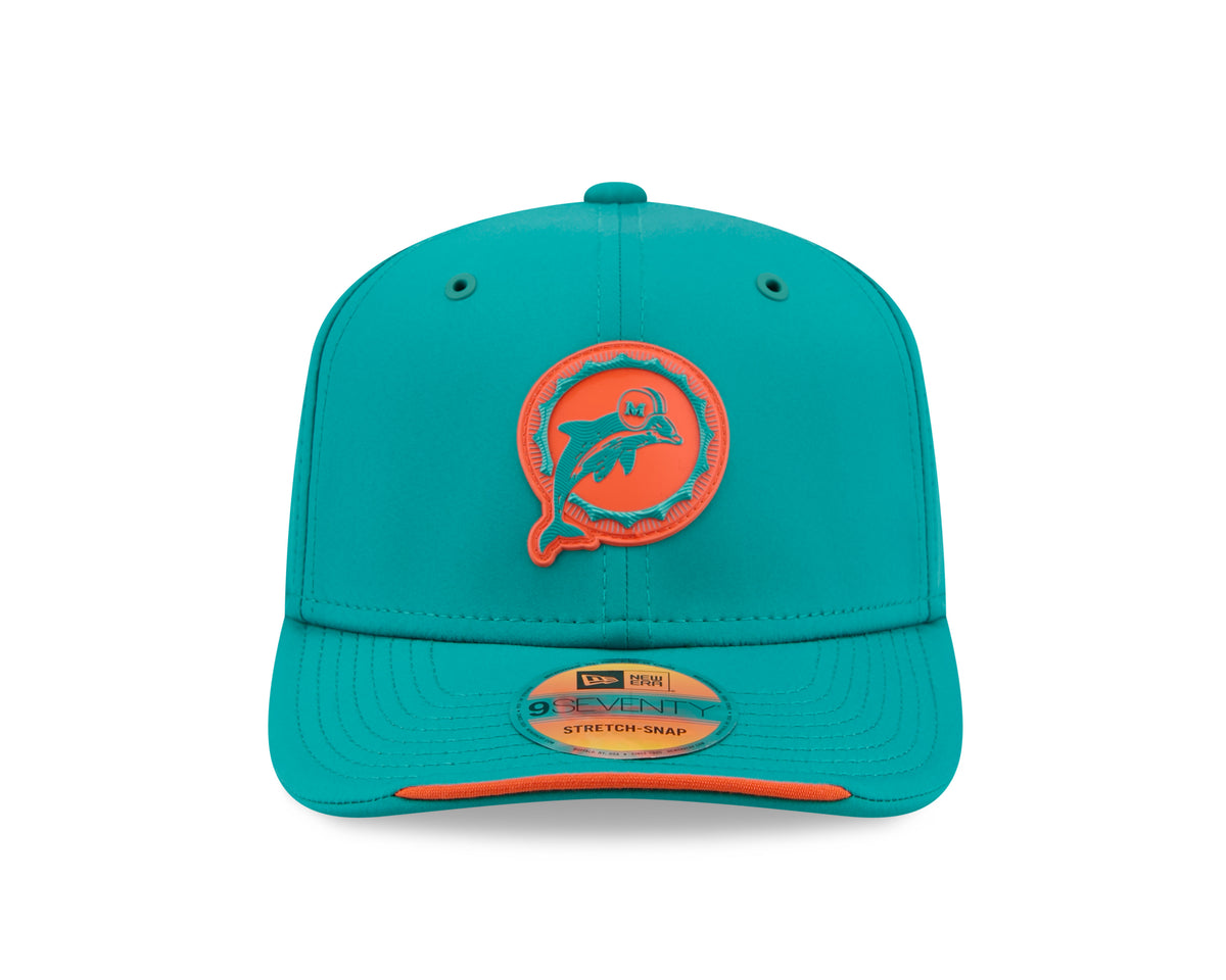 Miami Dolphins Historic New Era 9SEVENTY 2026 Sideline Adjustable Hat - Teal
