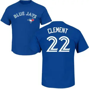 Toronto Blue Jays Ernie Clement #22 Nike Royal Fuse Name & Number T-Shirt