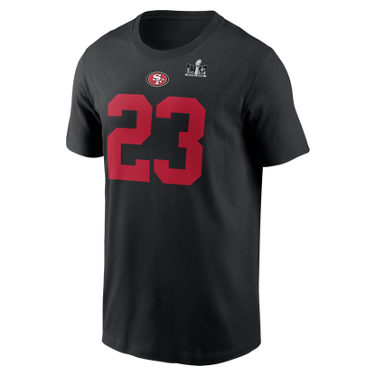 Christian McCaffrey #23 San Francisco 49ers SUPER-BOWL Nike - Name & Number Black T-Shirt