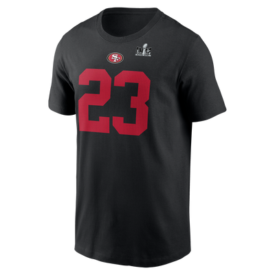 Christian McCaffrey #23 San Francisco 49ers SUPER-BOWL Nike - Name & Number Black T-Shirt