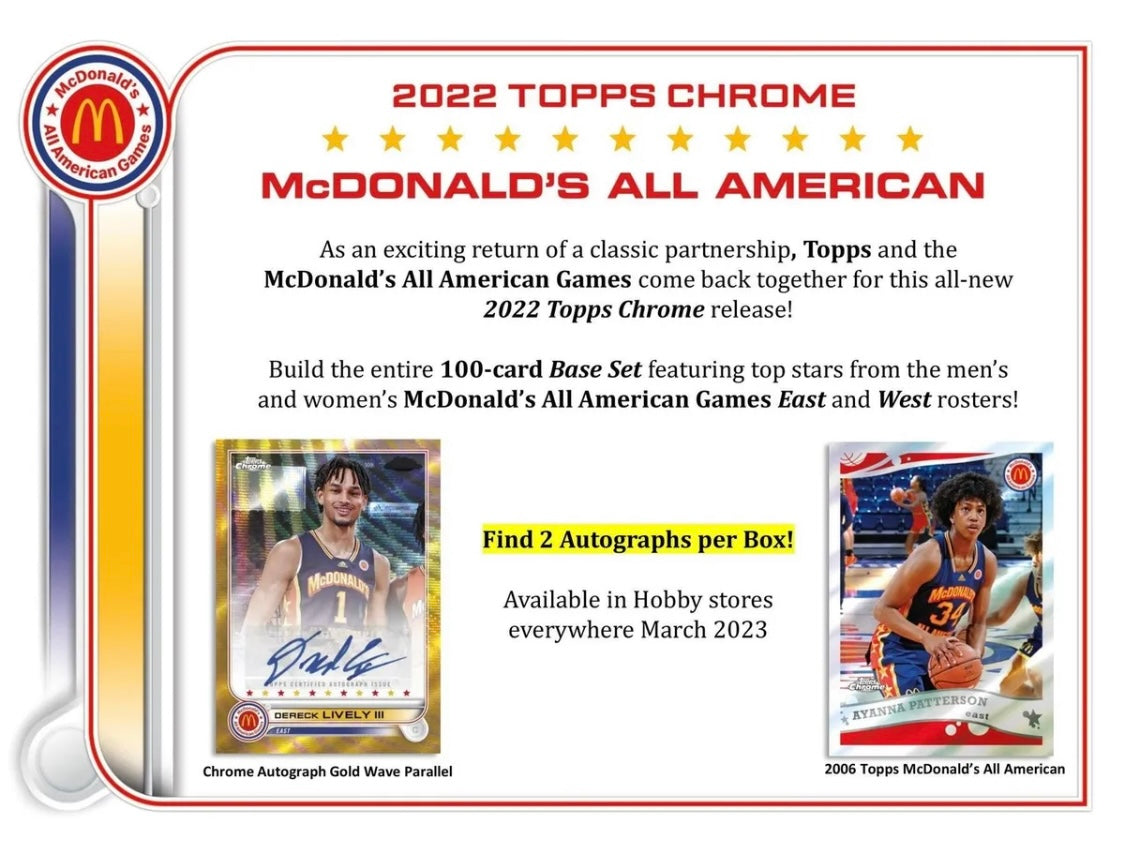 2022 Topps Chrome Basketball McDonald's - Pro League Sports Collectibles Inc.