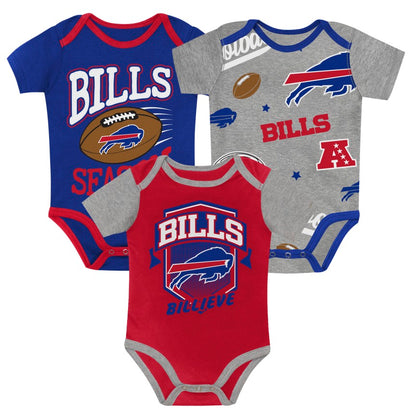 Infant Buffalo Bills AFC Grey/Red/Blue 3-Piece Creeper Set
