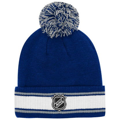 Youth Toronto Maple Leafs Royal Stripes Cuffed Knit Toque with Pom