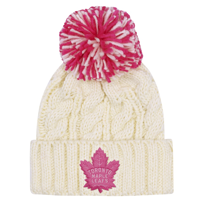 Youth Girls Toronto Maple Leafs Block Knit Pom Toque - Off-White / PInk