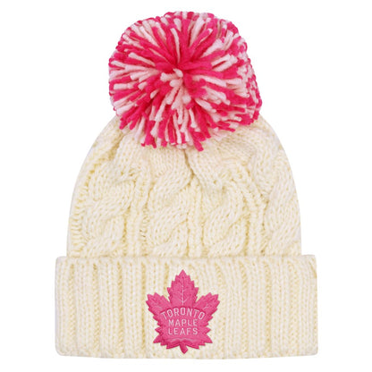 Youth Girls Toronto Maple Leafs Block Knit Pom Toque - Off-White / PInk