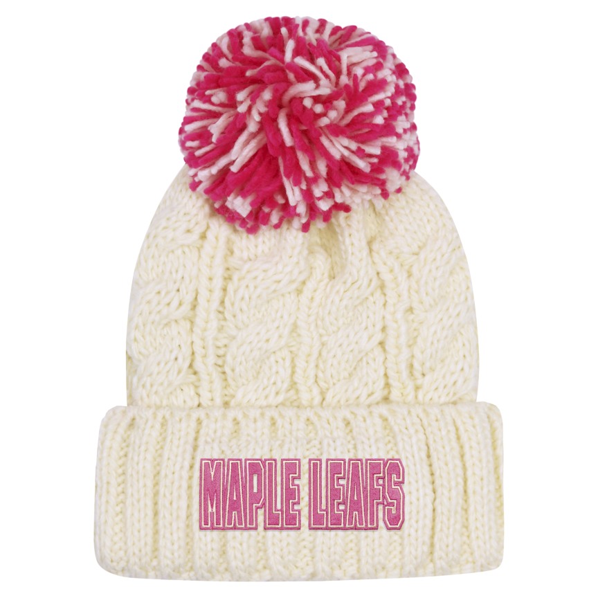 Youth Girls Toronto Maple Leafs Block Knit Pom Toque - Off-White / PInk