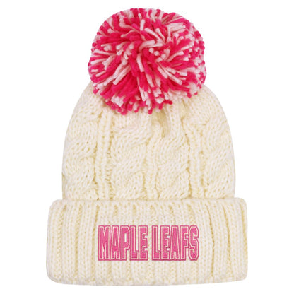 Youth Girls Toronto Maple Leafs Block Knit Pom Toque - Off-White / PInk