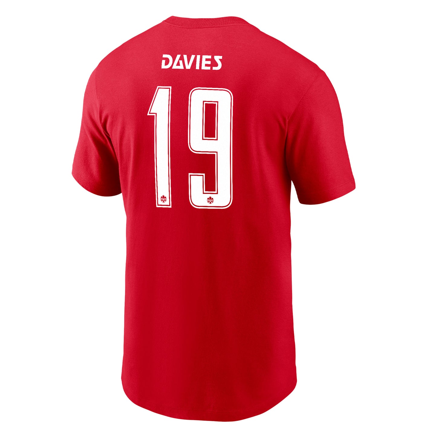 Canada Soccer National Alphonso Davies #19 National World Cup 2026 Primary Leaf Logo T-shirt - Red