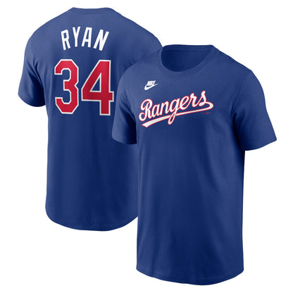 Texas Rangers Nolan Ryan #34 Cooperstown Collection Blue Fuse Name & Number T-Shirt