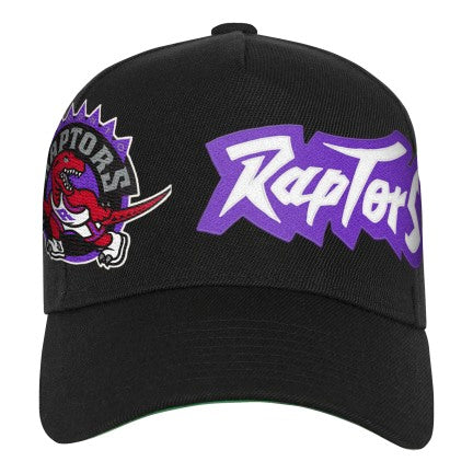 Youth Mitchell & Ness Black Toronto Raptors Busted Logo Wordmark Wrap-Around Pro Pinch Adjustable Hat