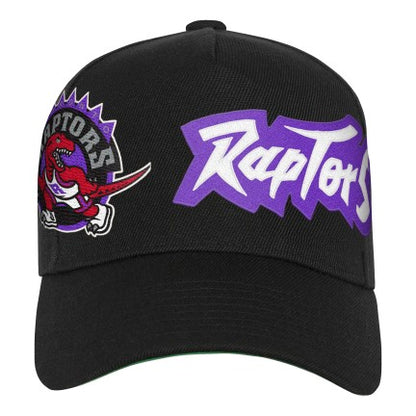 Youth Mitchell & Ness Black Toronto Raptors Busted Logo Wordmark Wrap-Around Pro Pinch Adjustable Hat