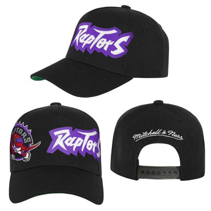 Youth Mitchell & Ness Black Toronto Raptors Busted Logo Wordmark Wrap-Around Pro Pinch Adjustable Hat