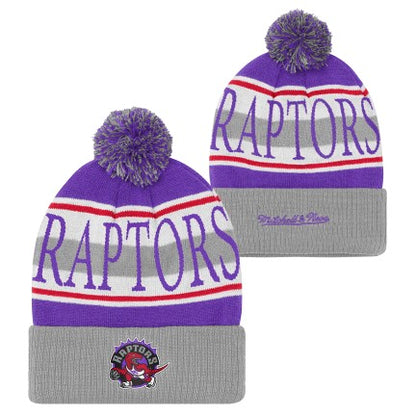 Youth Toronto Raptors Michell & Ness Hard Wood Classic Pom Toque - Purple