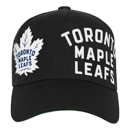Youth Mitchell & Ness Black Toronto Maple Leafs Busted Logo Wordmark Wrap-Around Pro Pinch Adjustable Hat