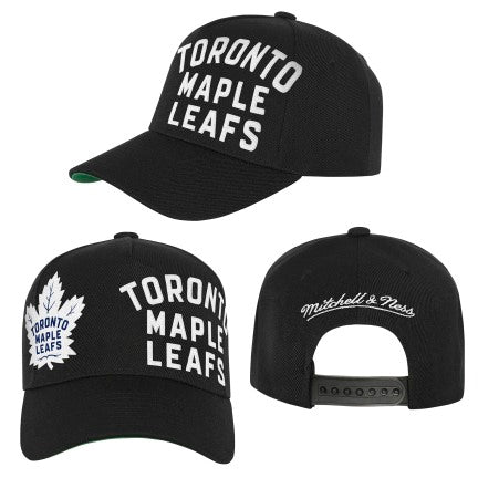 Youth Mitchell & Ness Black Toronto Maple Leafs Busted Logo Wordmark Wrap-Around Pro Pinch Adjustable Hat