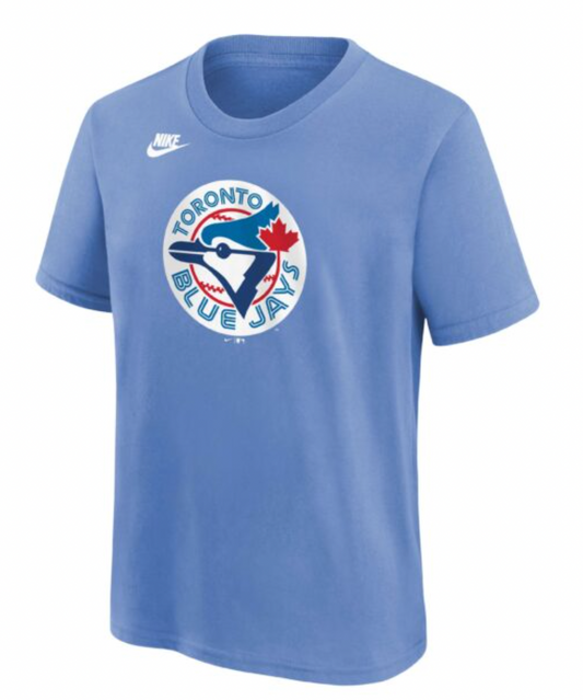 Youth MLB Toronto Blue Jays Nike Cooperstown Team Logo T-Shirt – Powder Blue - Pro League Sports Collectibles Inc.