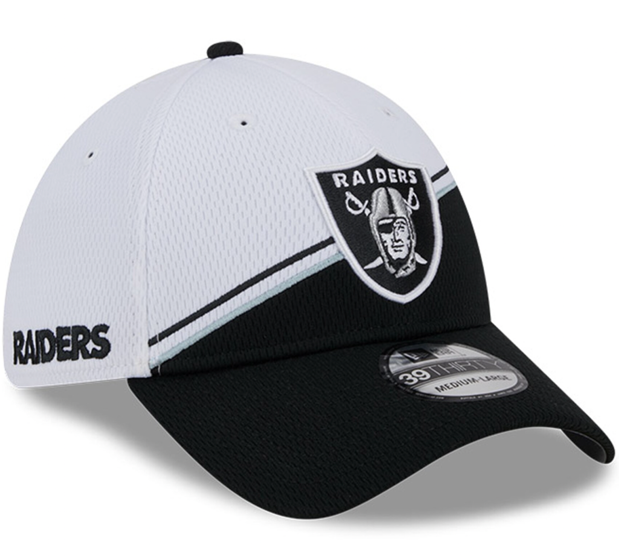 Las Vegas Raiders New Era 2023 On Field Sideline Black/ White 39Thirty Flex Fit Hat