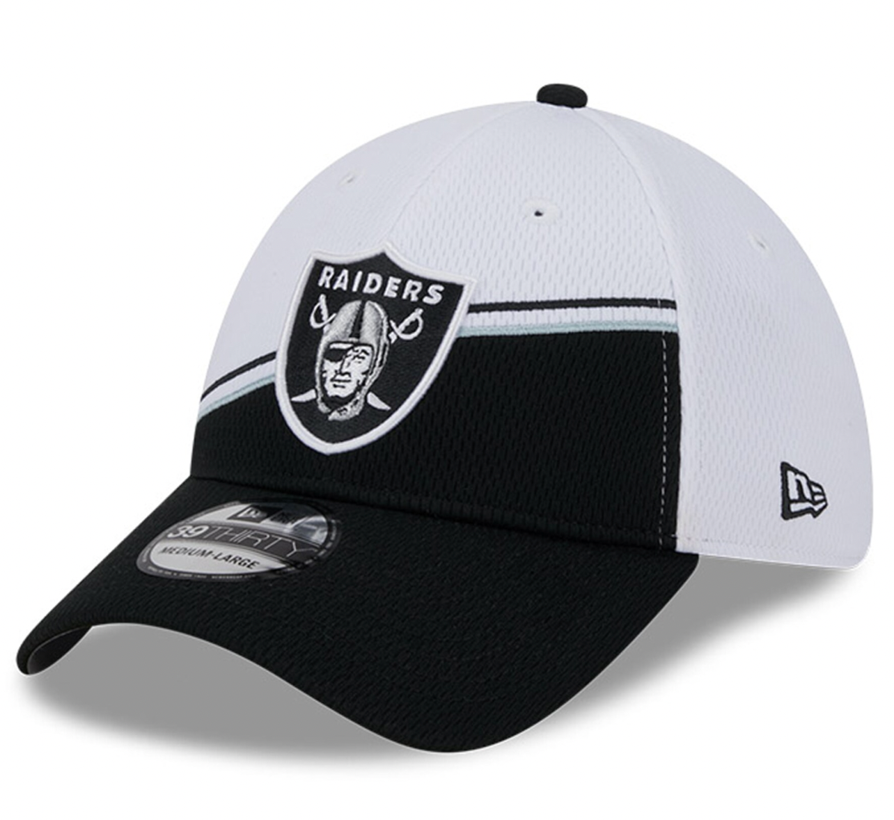 Las Vegas Raiders New Era 2023 On Field Sideline Black/ White 39Thirty Flex Fit Hat