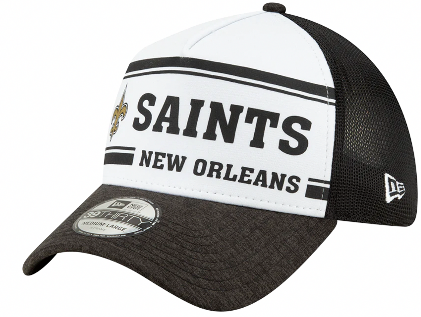 New Orleans Saints New Era 2019 On Field Sideline White / Black 39Thirty Flex Fit Hat