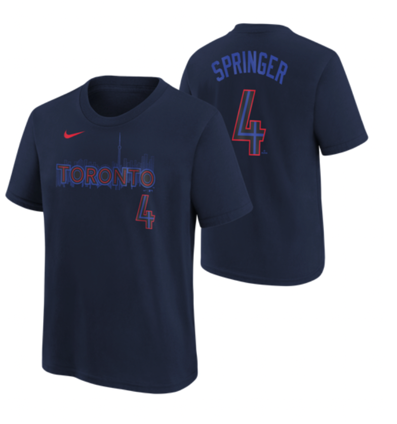 Toronto Blue Jays Name & Number City Connect #4 George Springer T-Shirt - Midnight Blue