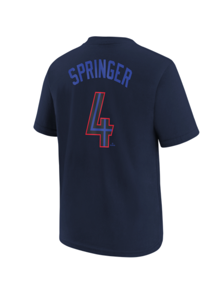 Toronto Blue Jays Name & Number City Connect #4 George Springer T-Shirt - Midnight Blue