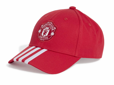 Manchester United FC Logo Adidas White Stripes Adjustable Cap - Red