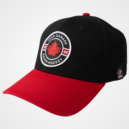 Team Canada Hockey Bauer Two-Tone Olympics Snapback Curved Hat 2026 - Black/Red