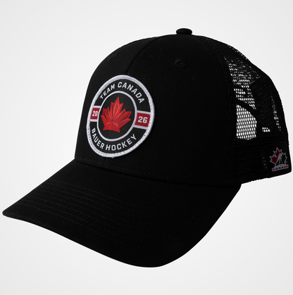 Team Canada Hockey Bauer Circle Logo Olympics Snapback Curved Hat 2026 - Black