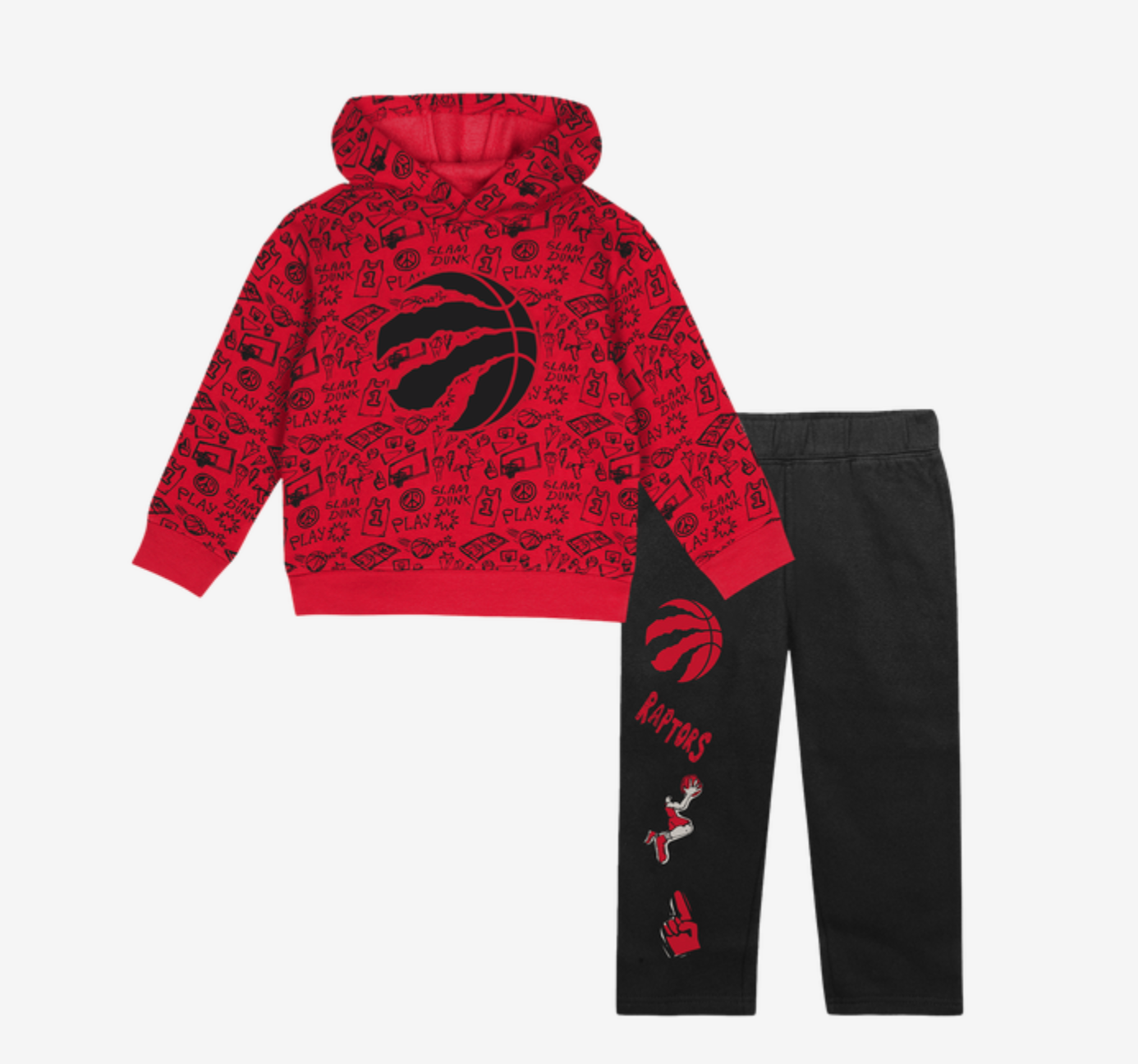 Toddler Toronto Raptors Printed Red Black Fleece Hoodie Set - Pro League Sports Collectibles Inc.