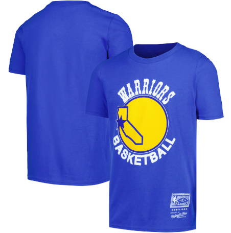 Youth Golden State Warriors Mitchell & Ness Hardwood Classics Royal Retro Logo T-Shirt - Pro League Sports Collectibles Inc.