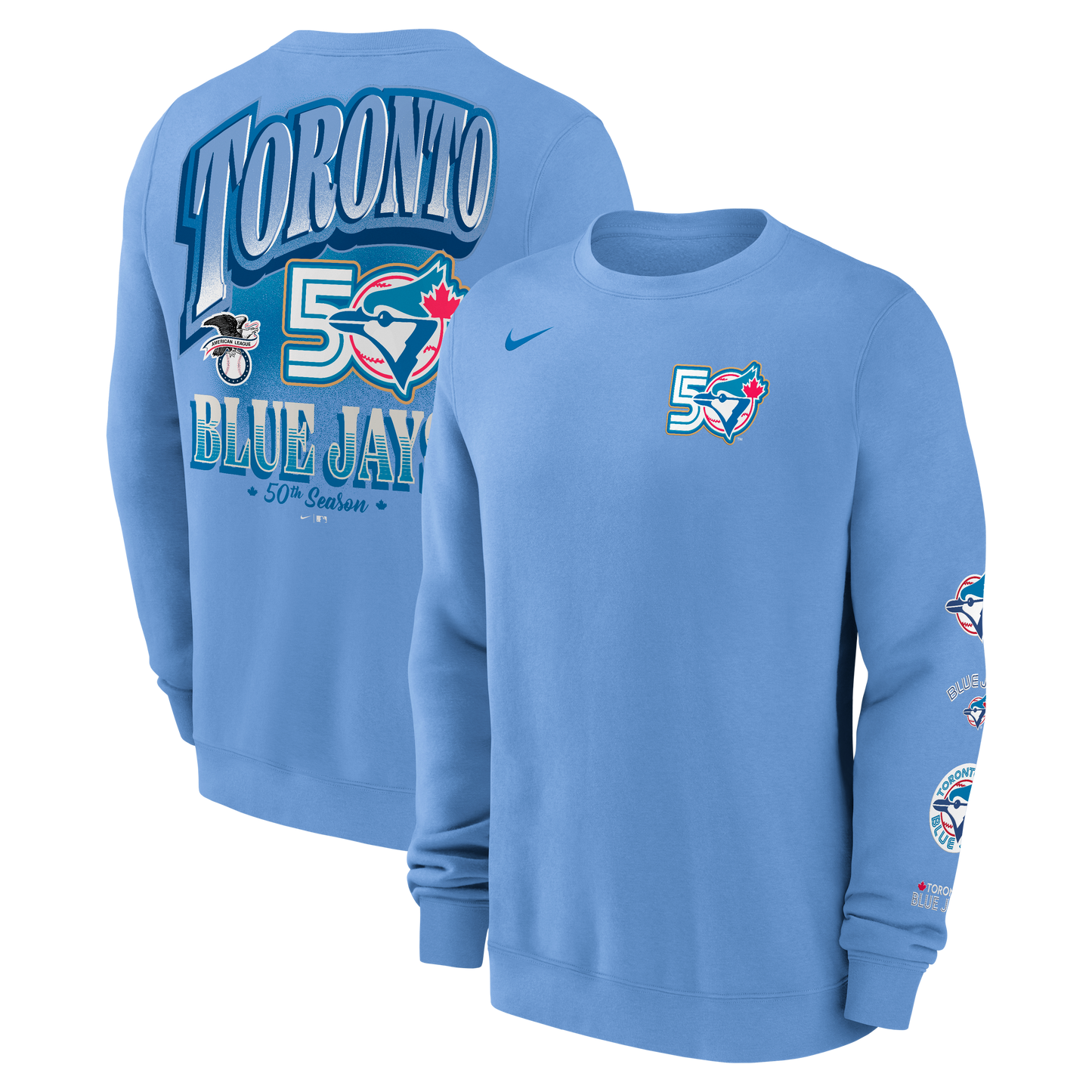 Toronto Blue Jays New Era 50th Season Anniversary Crew Neck Pull Over Sweater - Powder Blue