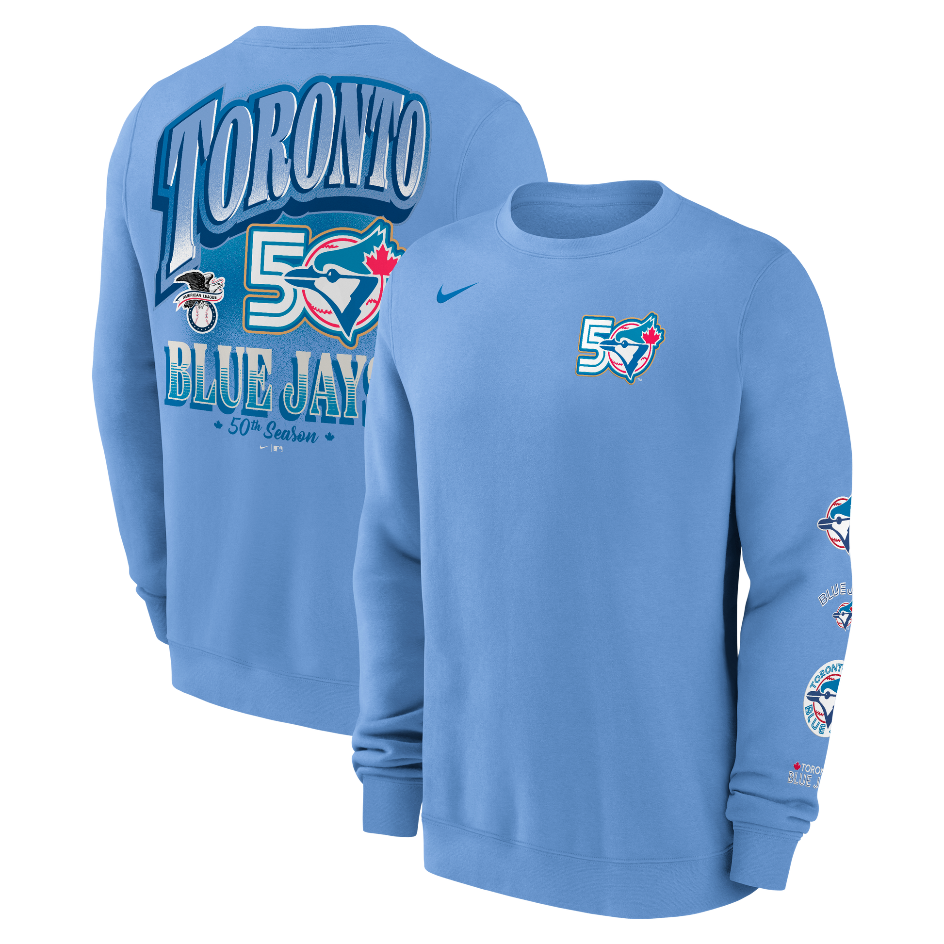 Toronto Blue Jays New Era 50th Season Anniversary Crew Neck Pull Over Sweater - Powder Blue