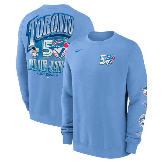 Toronto Blue Jays New Era 50th Season Anniversary Crew Neck Pull Over Sweater - Powder Blue