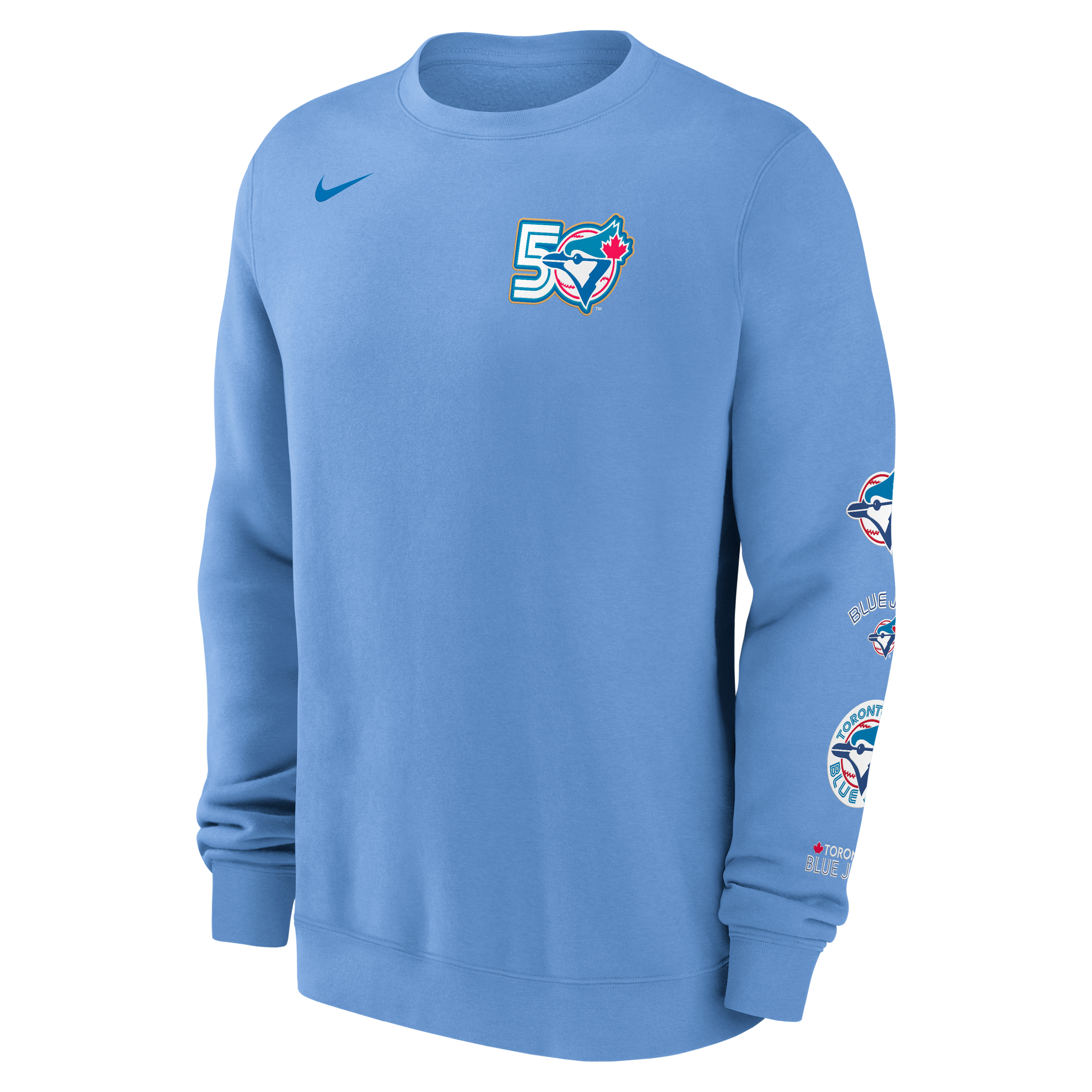 Toronto Blue Jays New Era 50th Season Anniversary Crew Neck Pull Over Sweater - Powder Blue