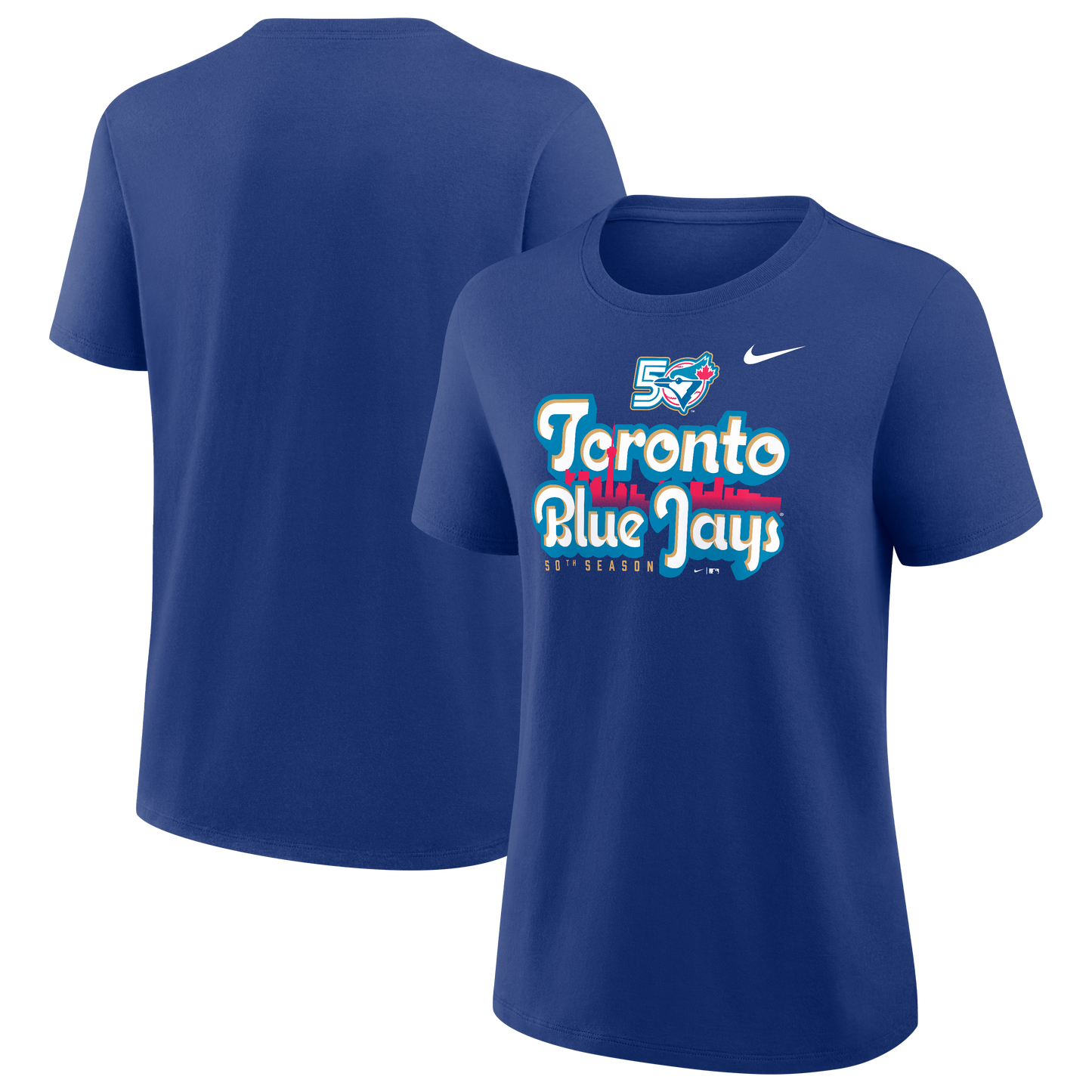 Womens Toronto Blue Jays New Era 50th Season Anniversary Fan Graphic T-Shirt - Royal Blue