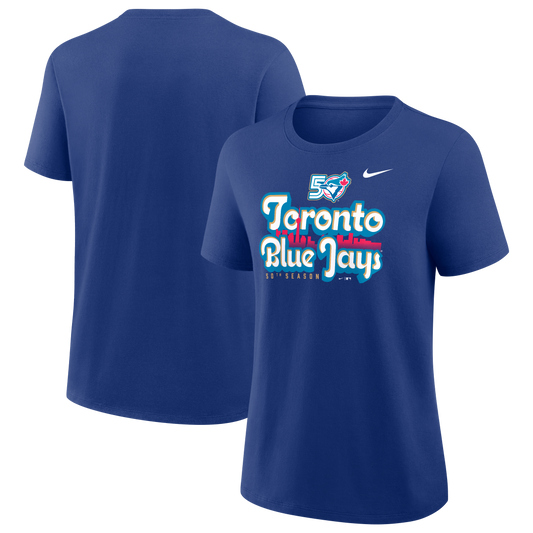 Womens Toronto Blue Jays New Era 50th Season Anniversary Fan Graphic T-Shirt - Royal Blue