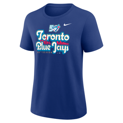 Womens Toronto Blue Jays New Era 50th Season Anniversary Fan Graphic T-Shirt - Royal Blue