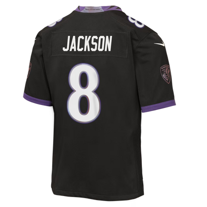 Youth Lamar Jackson #8 Baltimore Ravens Nike Alternate Game Jersey - Iridescent Black