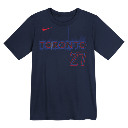 Toronto Blue Jays Name & Number T-Shirt #27 Vladimir Guerrero Jr.  - Midnight Blue - Pro League Sports Collectibles Inc.