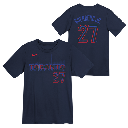 Toronto Blue Jays Name & Number T-Shirt #27 Vladimir Guerrero Jr.  - Midnight Blue - Pro League Sports Collectibles Inc.