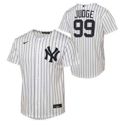 Youth New York Yankees Aaron Judge #99 Outerstuff Pinstripe Base-Line Jersey
