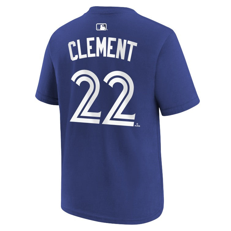 Youth Toronto Blue Jays Ernie Clement #22 Nike Royal Name & Number T-Shirt