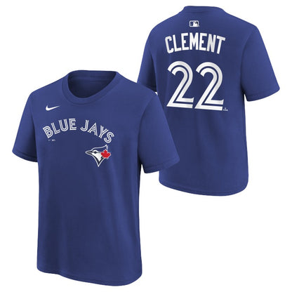 Youth Toronto Blue Jays Ernie Clement #22 Nike Royal Name & Number T-Shirt