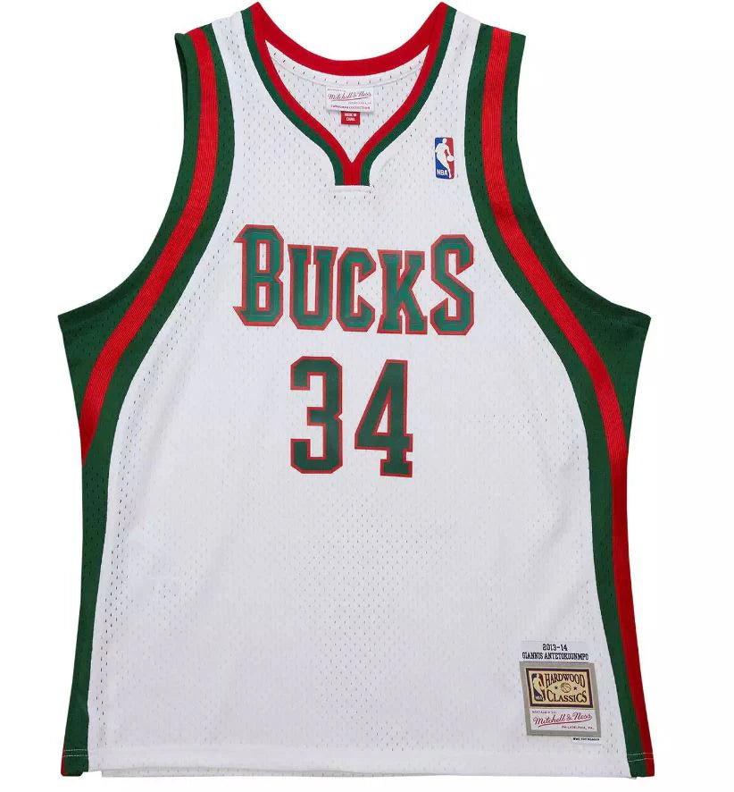 Giannis Antetokounmpo #34 Milwaukee Bucks Mitchell & Ness 2013/14 Swingman Jersey - Alt White