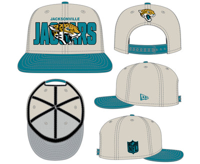 Jacksonville Jaguars New Era 2023 NFL Draft 9FIFTY Snapback Adjustable Hat - Stone/Teal - Pro League Sports Collectibles Inc.