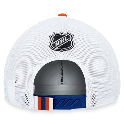 Edmonton Oilers Fanatics Branded Blue 2023 NHL Draft On Stage Trucker Adjustable Hat - Pro League Sports Collectibles Inc.